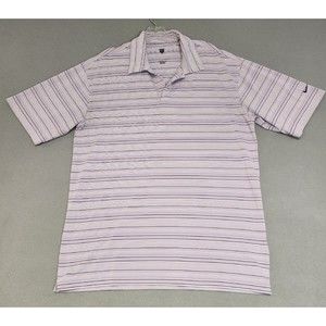 Nike Polo Shirt Mens Large Pink Black Striped NikeGolf Short Sleeve Athletic